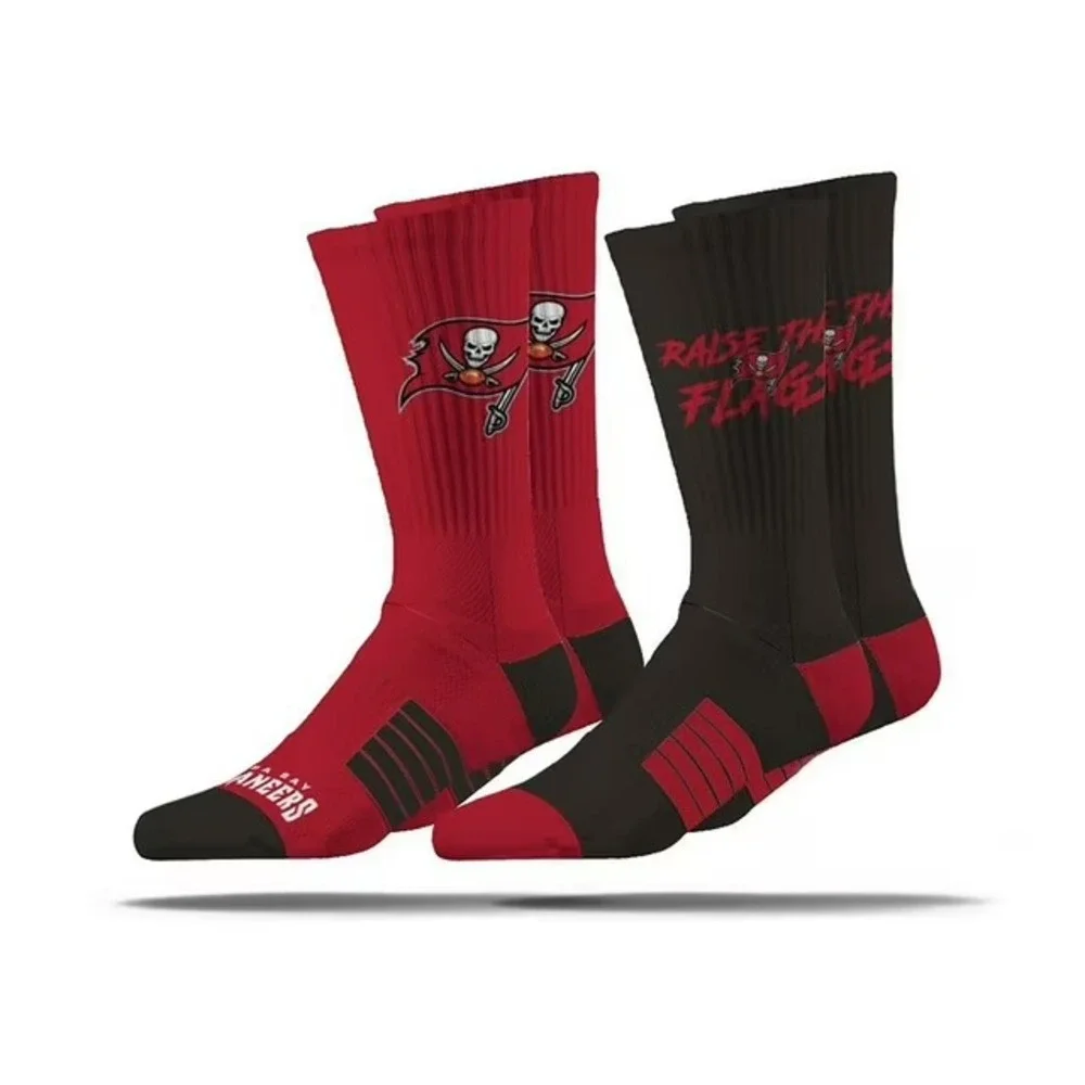 NFL Tampa Bay Buccaneers Adult Crew Socks 4 Pairs Red Black Size M/L 8-12